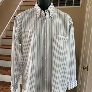 Zilli Dress Shirt White Blue Yellow Stripe Chest Pocket Italy Cotton 17 43